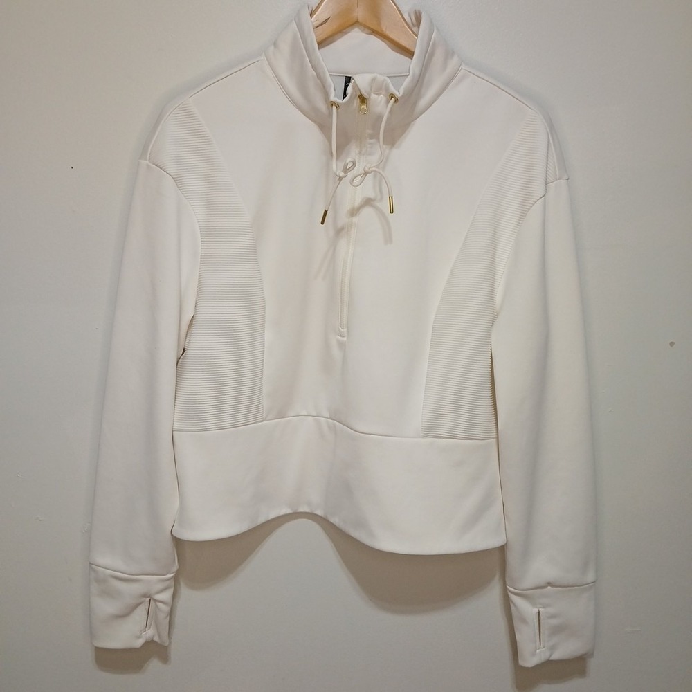 Avia Size XL 16/18 Soft White Pullover Gold Hardware 3/4 Zip Cropped Jacket